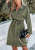 Boho Green Lapel Zipper Long Sleeve Dress